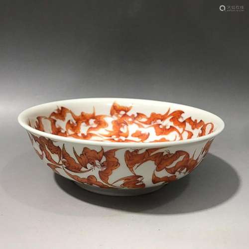 CHINESE IRON-RED ENAMELED BOWL DEPICTING 'BAT'