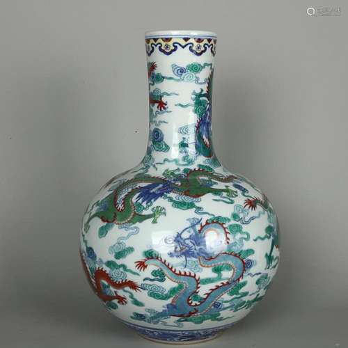 CHINESE DOUCAI GLOBULAR VASE DEPICTING 'DRAGON', ...