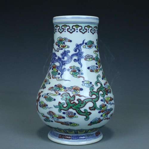 CHINESE DOUCAI VASE DEPICTING 'DRAGON', 'QING QI...