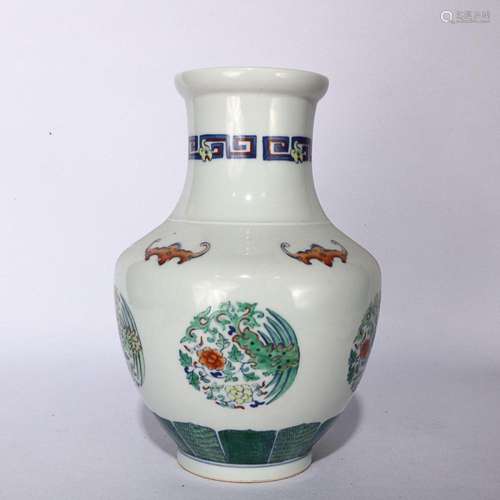 CHINESE DOUCAI VASE DEPICTING 'PHOENIX', 'QING Q...