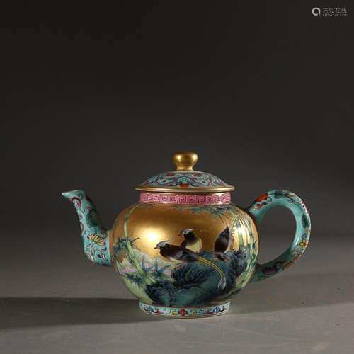 CHINESE GILDED ON PAINTED ENAMEL TEAPOT DEPICTING 'BIRD ...