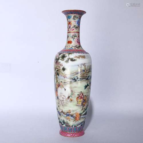 CHINESE PAINTED ENAMEL VASE DEPICTING 'FIGURE STORY'...