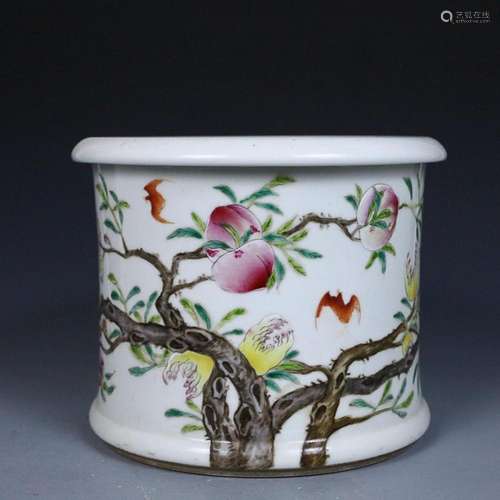 CHINESE FAMILLE-ROSE BRUSHPOT DEPICTING 'BAT AND PEACH&#...