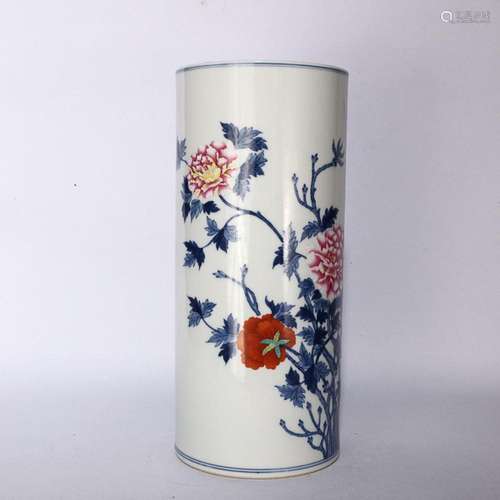 CHINESE FAMILLE-ROSE BRUSHPOT DEPICTING 'FLORAL', &#...