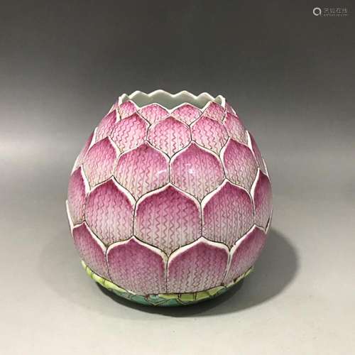 CHINESE FAMILLE-ROSE WATER JAR DEPICTING 'LOTUS', &#...