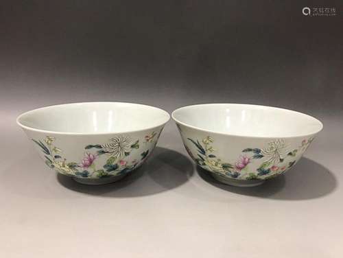 TWO CHINESE FAMILLE-ROSE BOWLS DEPICTING 'FLORAL', &...