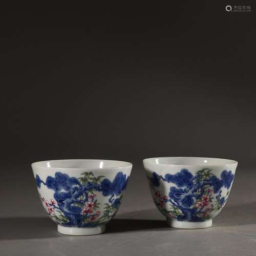 CHINESE FAMILLE-ROSE CUP DEPICTING 'FLOWER AND LANDSCAPE...