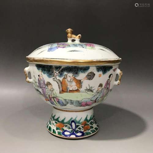 CHINESE FAMILLE-ROSE POT DEPICTIGN 'FIGURE STORY' ON...