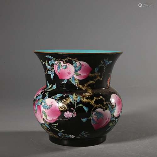 CHINESE BLACK-GROUND FAMILLE-ROSE SLAG BUCKET DEPICTING '...