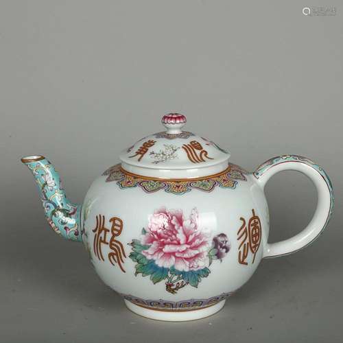 CHINESE FAMILLE-ROSE TEAPOT DEPICTING 'FLORAL', '...