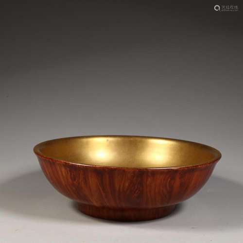 CHINESE GILDED ON WOOD-GRAIN-GLAZED BOWL, 'QING QIANLONG...