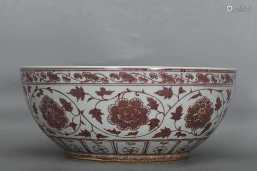 CHINESE UNDERGLAZE-RED BOWL DEPICTING 'LOTUS SCROLL'