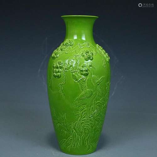 CHINESE GREEN-GLAZED VASE DEPICTING 'LANDSCAPE AND BIRD&...