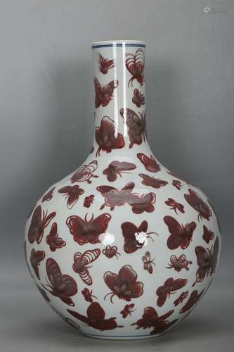 CHINESE PUCE-GLAZED GLOBULAR VASE DEPICTING 'HUNDRED BUT...