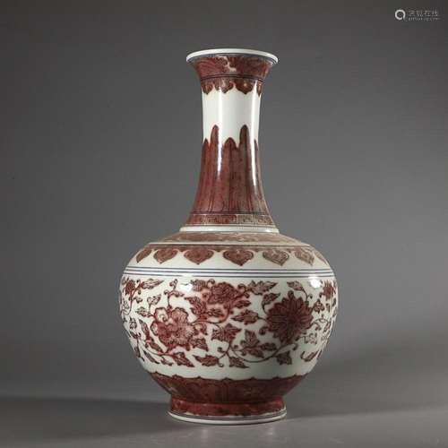 CHINESE UNDERGLAZE-RED GLOBULAR VASE DEPICTING 'FLORAL&#...