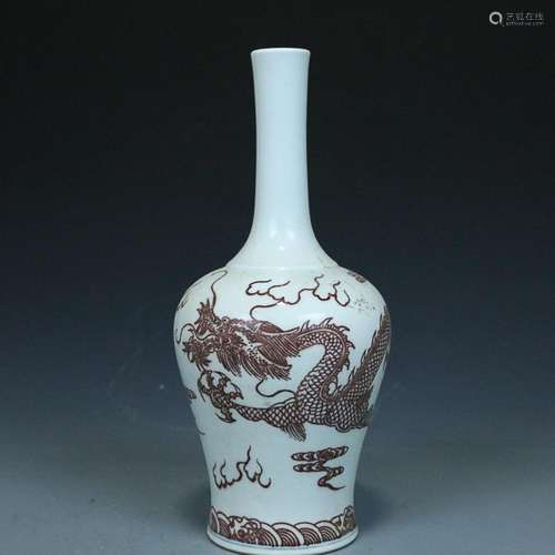 CHINESE UNDERGLAZE-RED HANDBELL-FORM VASE DEPICTING 'DRA...