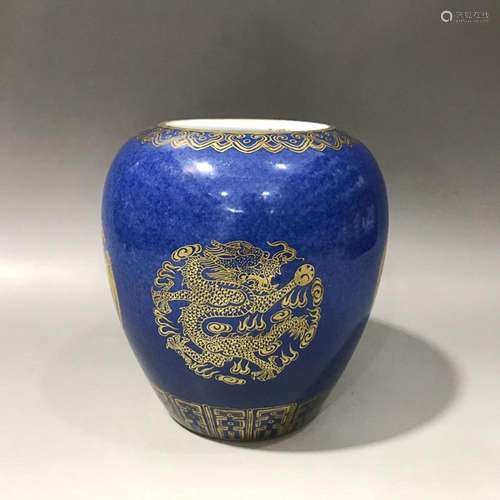 CHINESE BLUE-GLAZED JAR DEPICTING 'DRAGON AND PHOENIX...