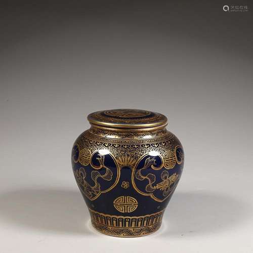 CHINESE GILDED ON COPPER-BLUE-GLAZED JAR DEPICTING 'SHOU...