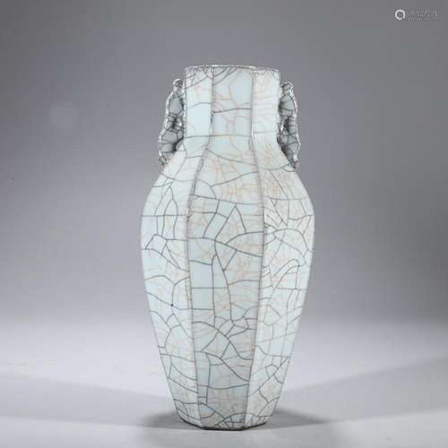 CHINESE GE-WARE HANDLED VASE WITH 'IRON-WIRE' AND &#...