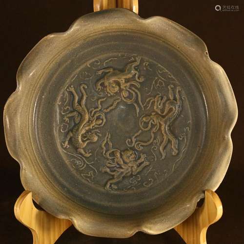 CHINESE RU-WARE WASHER DEPICTING 'BOY AND LION' ON T...