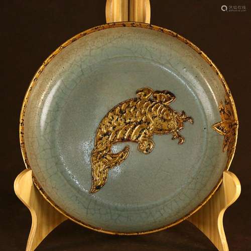 CHINESE BRONZE-MOUNTED RU-WARE CHARGER DEPICTING 'FISH&#...