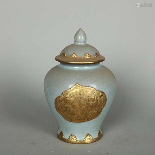 CHINESE BRONZE-MOUNTED RU-WARE JAR DEPICTING 'FLORAL'...