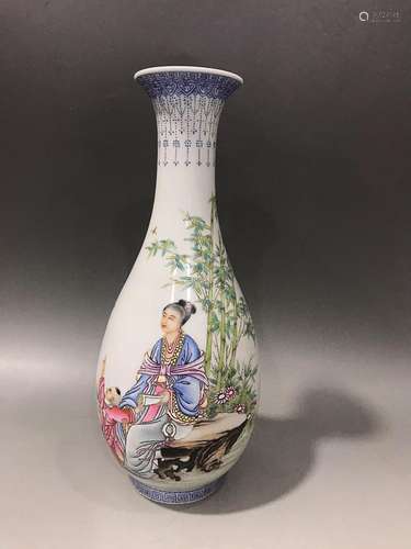 CHINESE PAINTED ENAMEL VASE DEPICTING 'FIGURE STORY'...