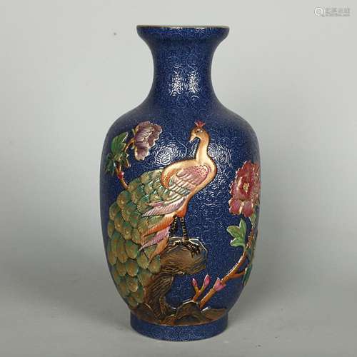 CHINESE PAINTED ENAMEL VASE DEPICTING 'PEACOCK', ...