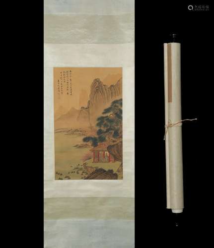 , wu landscape figure 41 * 68 silk scroll