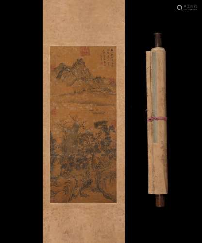 Figure 37 * 88 silk scroll back, dong qicg landscape