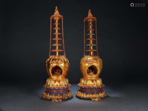 : gold stupa pairSize: 12.8 cm high 37.5 cm in diameter