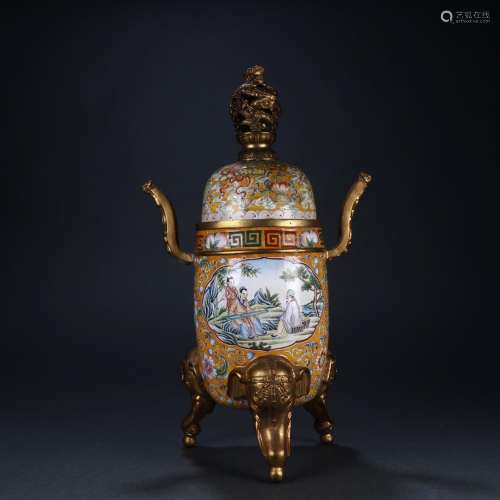 : jintong, stories of colored enamel smoked incense burnerSi...