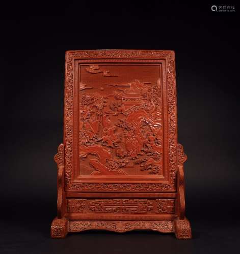 : stories of carved lacquerware plaqueSize: 41.5 cm long 17....