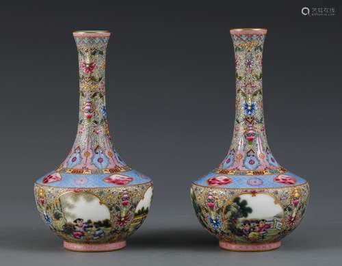 , colored enamel floral design a pair of charactersSize, 18....