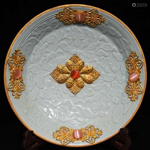 4.3 x21cm kiln gold gemstone setting plate