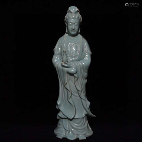 Your kiln azure glaze guanyin stand like 64 x18. 5 cm