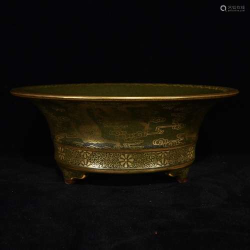 Tea foam glaze gold dragon grain furnace, 7.5 x 19.2 cm