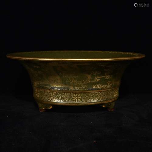 Tea foam glaze gold dragon grain furnace, 7.5 x 19.2 cm