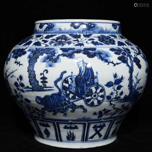 Blue and white figure can of 29 x35cm guiguzi down the mount...