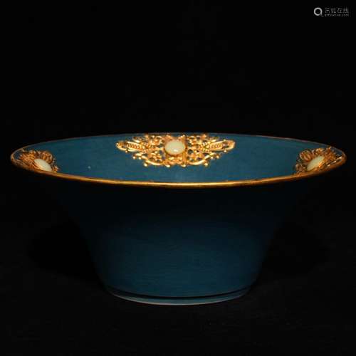 Kiln gold inlay stone bowl 9 x21. 6 cm