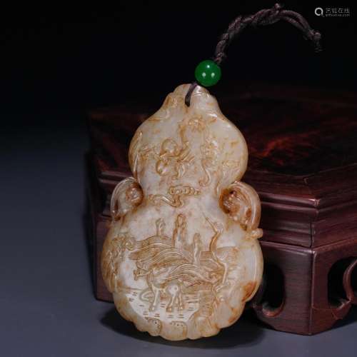 : hetian jade LuHe with spring gourd listed: 5.2 cm wide. Th...