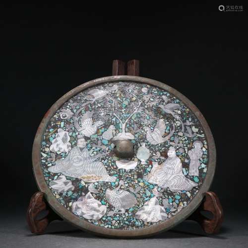 Stories of bronze inlaid with mother-of-pearl mirror.Specifi...