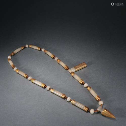 Hetian jade gold plated necklace.Specification: long 39 ㎝ wi...