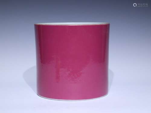 Carmine red glaze brush pot - 16.5 cm diameter, 17.5 cm high