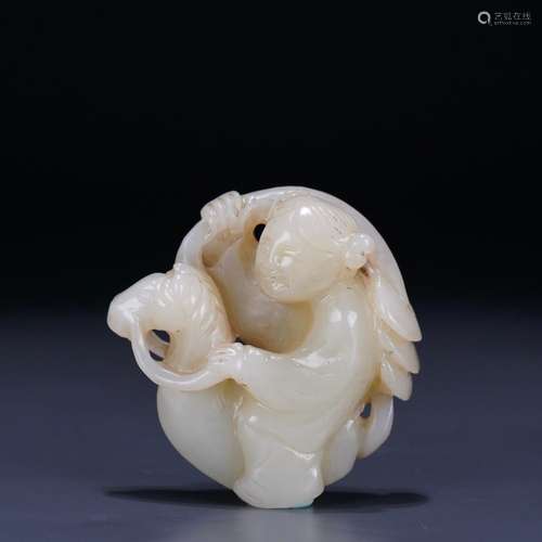 : hetian jade carving the boy riding a Trojan: 5.1 cm wide. ...