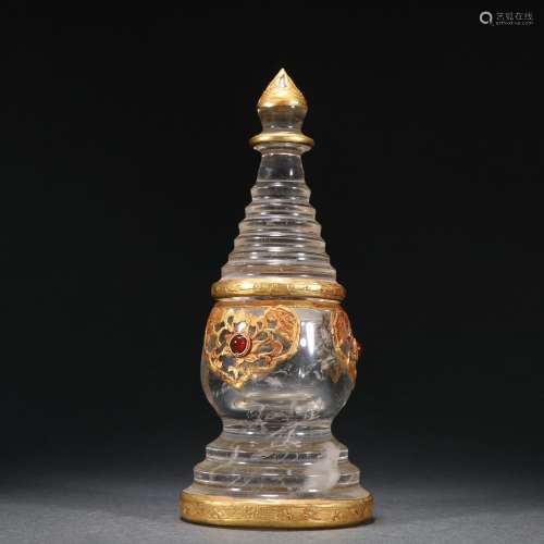 Crystal stupas plated with gold.Specification: high 17.5 ㎝ a...