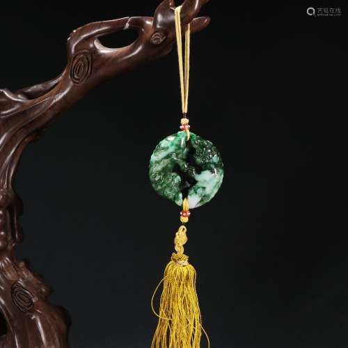 Double lion jadeite pendant.Specification: 5.6 ㎝ across 5.6 ...