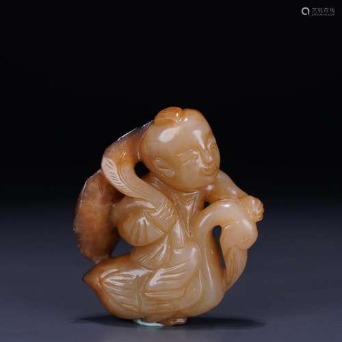 : hetian jade the lad drama goose carvings: 4.8 cm wide. Thi...