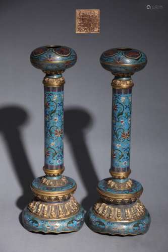 candlestick fetal cloisonne copper wire inlay enamel pairSiz...