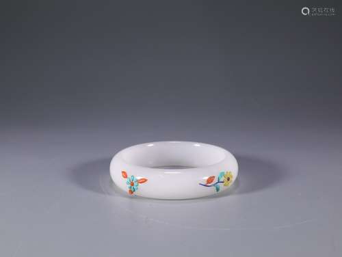 Hetian jade treasure flower inlaid braceletsSize: 6.1 x 1.7 ...